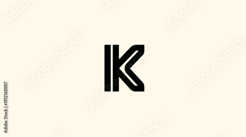 Stylized black letter K symbol with parallel vertical lines on a light beige background, modern minimalist uppercase alphabet character for branding and design