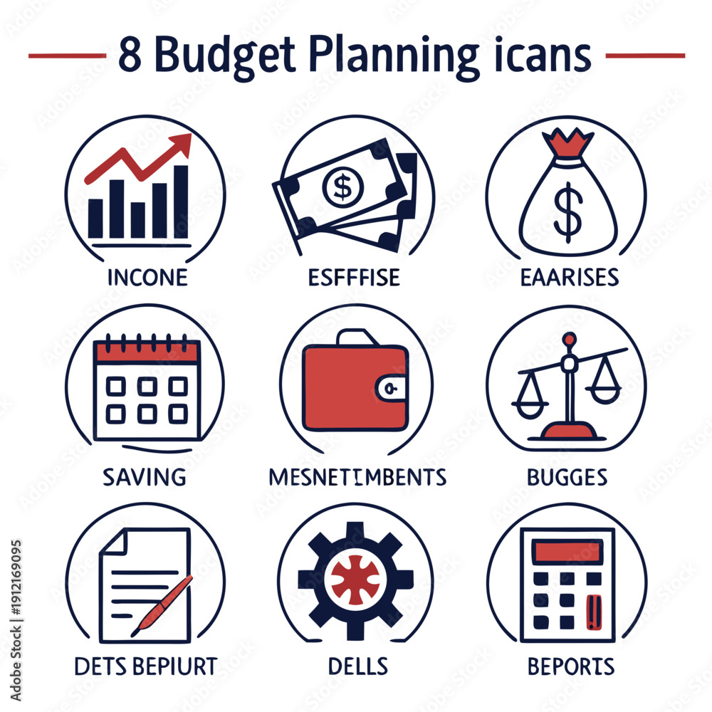 Fototapeta premium Eight budget planning icons for financial management Vector