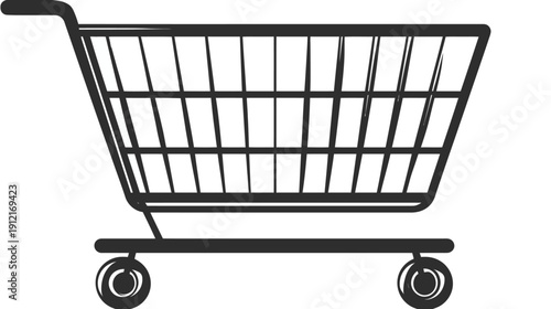 Empty shopping cart icon, black vector illustration of a retail supermarket trolley for online store, e-commerce, or consumer business concept.