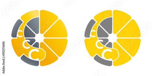 Vitamin C - emblem. In flat geometric style, outline and yellow color