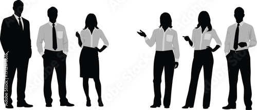 Business team silhouettes set, professional men and women standing poses, office people characters, corporate staff illustration isolated on white