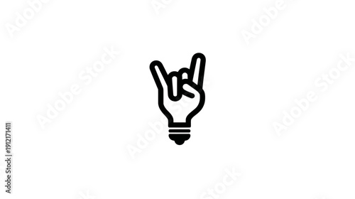 Rock On Hand Gesture with Lightbulb Icon - Symbol of Creative Ideas, Music Energy, Innovation, and Inspiration