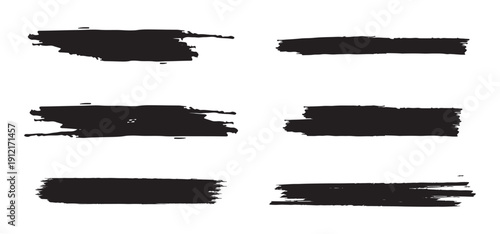 Straight line vector brush strokes. Black hand drawn stripes, smears. Chinese or Japanese calligraphy brushstrokes set. Rough grunge thick paint line texture. Vector sketch rectangle text boxes