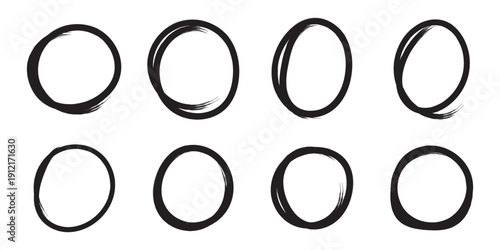 Set of hand drawn doodle ellipses, bright scribble ovals and bubbles to circle text, collection of brush drawn circles, marker round elements and hand drawn circle frames on transparent background