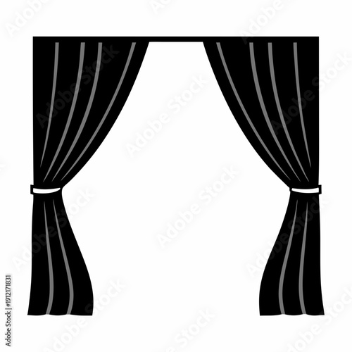 Black and White Curtain Silhouette, Stage Decor, Elegant Home Design Element