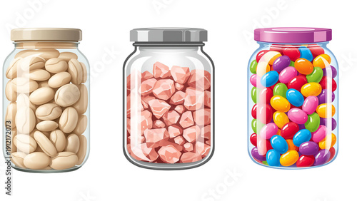 Isolated glass jar of preserved organic red beans and mixed vegetables in healthy canned food container, isolated transparent background, editable vector artwork ai illustration file,