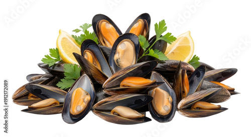 Fresh mussels pile isolated on transparent background