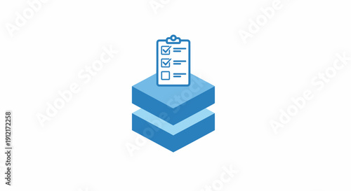 Blue clipboard on stacked blocks.