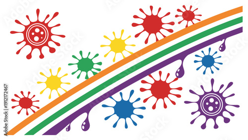 A colorful graphic with viruses and a stripe Vector