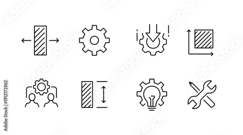 Set of black gear and tools icons illustrating engineering and maintenance concepts