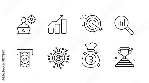 Simple business icons of graphs, targets, money, and awards