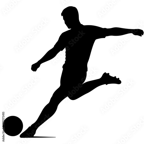Soccer player silhouette icon vector isolated with kicking pose football sport action symbol