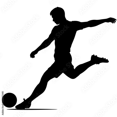 Soccer player silhouette icon vector isolated with kicking pose football sport action symbol