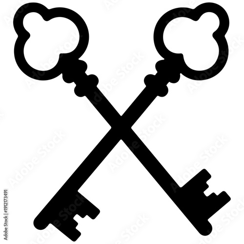 Crossed vintage keys icon vector isolated with antique decorative design security access symbol for lock and authentication concept