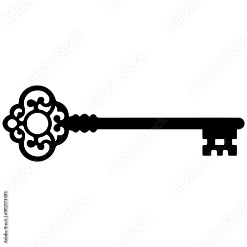 Vintage ornate key icon vector isolated with decorative antique design security access symbol for lock and authentication concept
