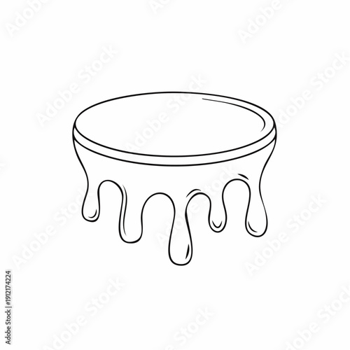 Side view of a minimalist line illustration showing a cylinder with drip effect, centered on white background