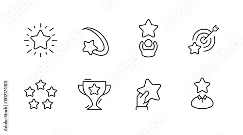 Set of linear star icons highlighting achievement and success concepts