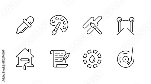 Artistic tools and symbols illustration featuring paintbrush, palette, and creative elements