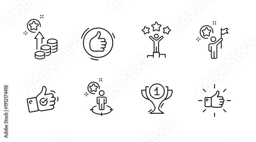 Simple achievement and success icons featuring thumbs up and trophy