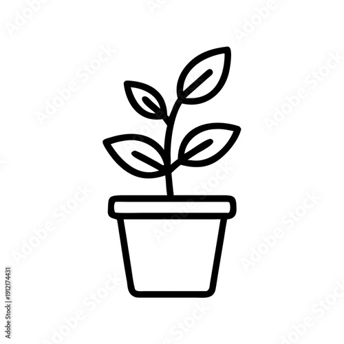Potted Plant Icon - Interior Houseplant and Garden Growth Outline Vector