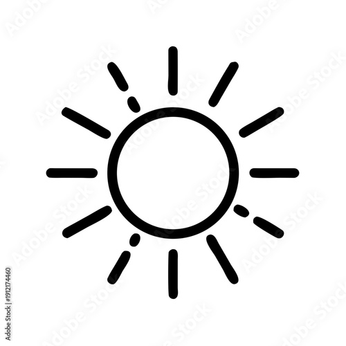 Bright Sun Icon - Radiant Sunshine and Weather Forecast Outline Vector