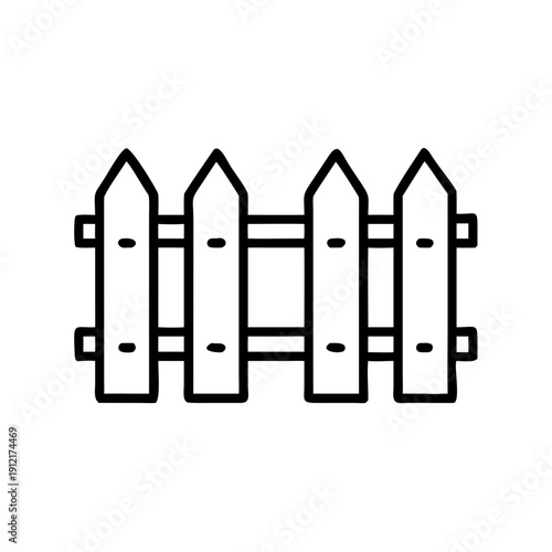 Picket Fence Icon - Wooden Garden Boundary and Farm Enclosure Outline Vector