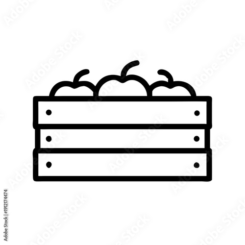Fruit Crate Icon - Wooden Box with Fresh Harvest Apples Outline Vector