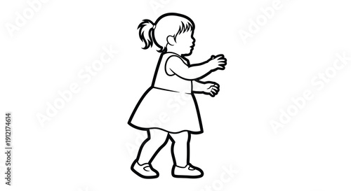 A young girl walking forward in a simple black silhouette