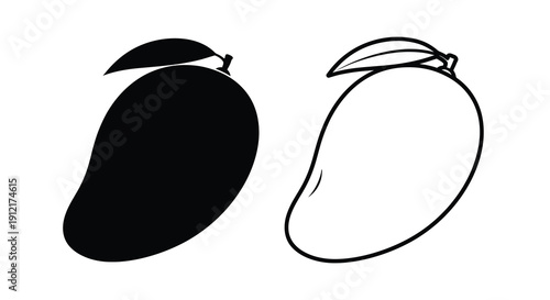 Two mangoes one solid black and one outlined a striking silhouette