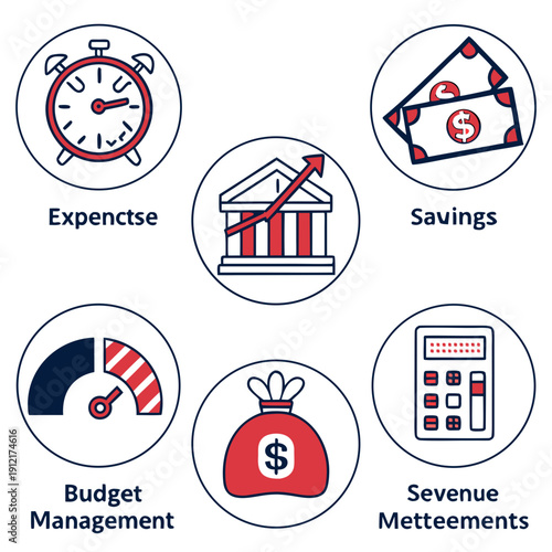 Financial icons for expense, savings, and budget management Vector
