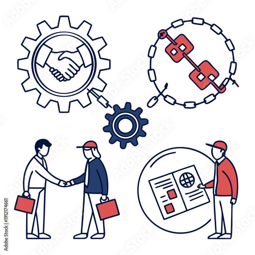 Business partnership and technology collaboration Vector