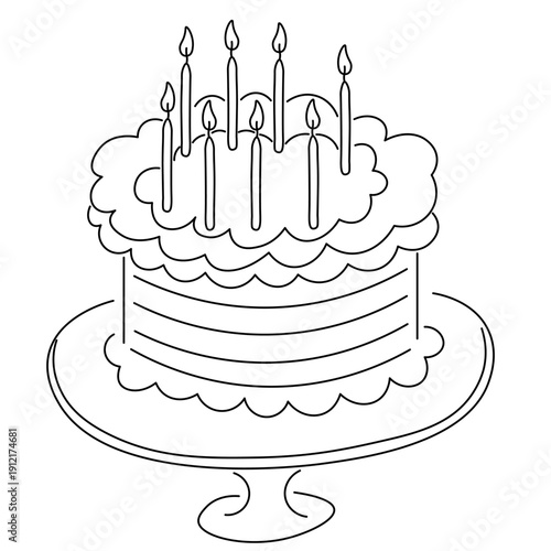 birthday cake in doodle style in vector. Element for sticker decoration design mail posts postcards poster print invitation