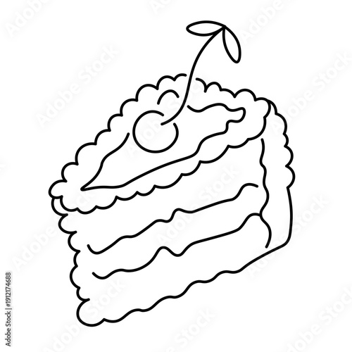 birthday piece of cake in doodle style in vector. Element for sticker decoration design mail posts postcards poster print invitation