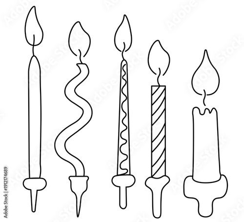 birthday candles set in doodle style in vector. Elements for sticker decoration design mail posts postcards poster print invitation