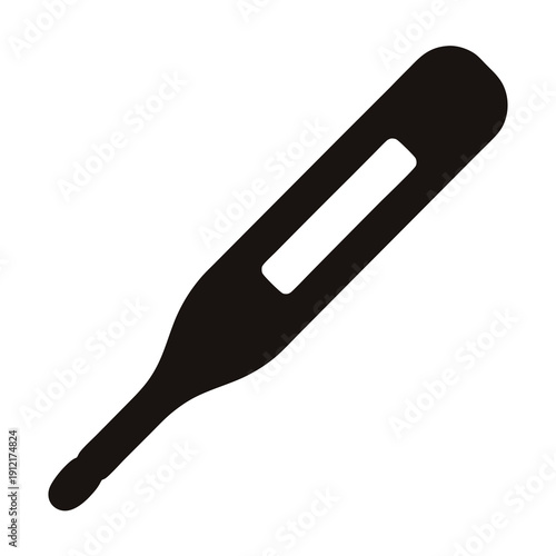 Black and white thermometer for medical diagnosis, measuring body temperature icon