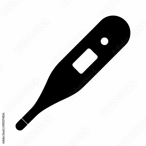 Black and white graphic of a digital thermometer indicating body temperature