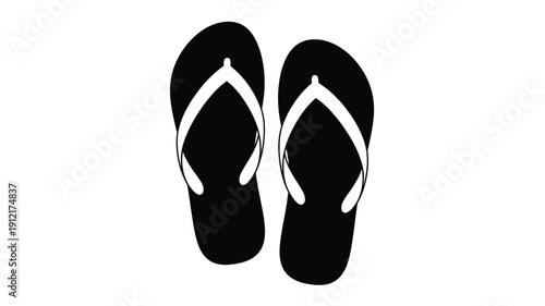 Pair of black flip flops against a white background silhouette