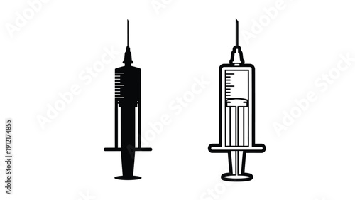 Two medical syringes displayed in a stark black silhouette