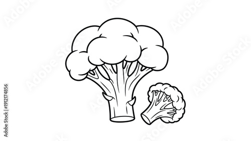 Simple drawing of broccoli florets a black and white silhouette