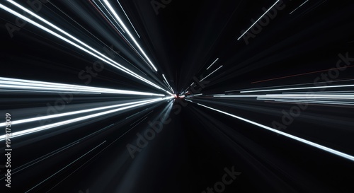 Abstract background showing streaking white light creating a visual representation of time travel or warped speed through a dark void ,travel ,deep ,mystery