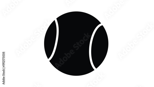 A simple black silhouette of a tennis ball on a white background