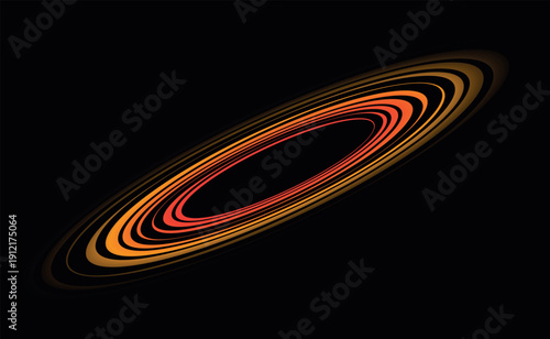 Abstract glowing elliptical rings with a vibrant orange and yellow gradient creating a dynamic and futuristic energy effect on a dark background ideal for technology and digital concepts