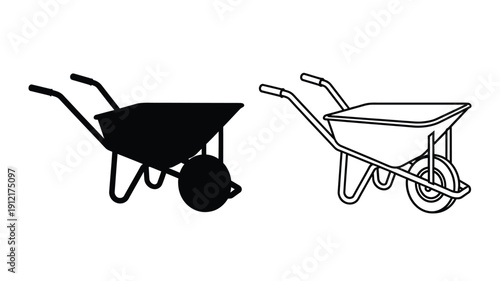 Two wheelbarrows one a dark outline showcasing contrasting forms silhouette