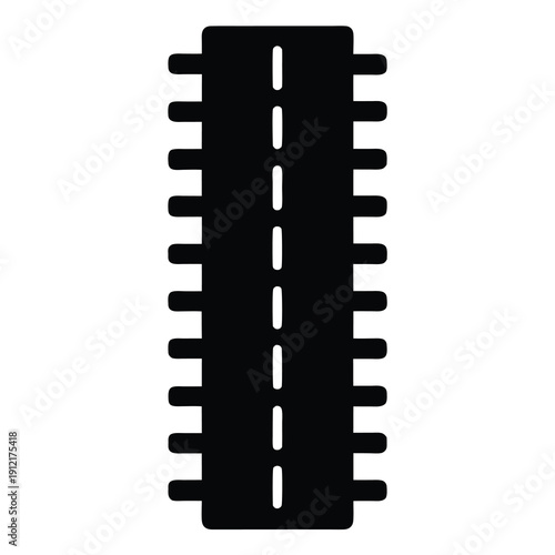 Black and white illustration of tire tracks with parallel lines design