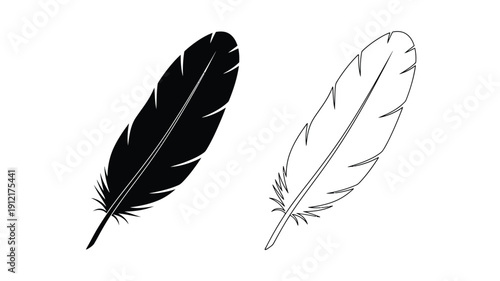 Two contrasting feather illustrations one solid and one outlined silhouette