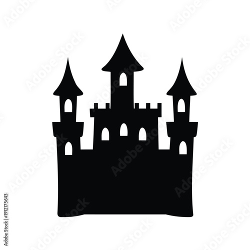 Simple silhouette of a fantasy castle on a white background design