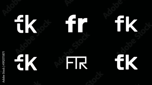 Stylish typographic initials, monograms, and letter combinations in white on black, conceptual graphic design elements and templates.