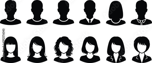 User avatar silhouettes set, male and female profile icons, anonymous people faces for UI interface and account design