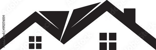 Graphic illustration of two houses with roofs and windows side by side