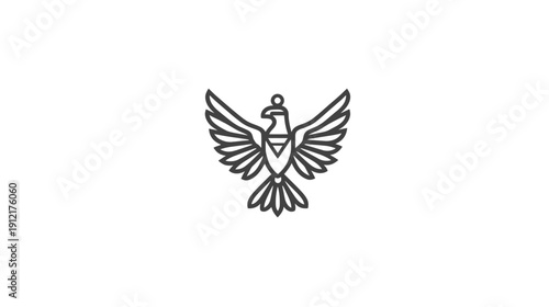 Stylized royal eagle icon with spread wings, elegant linear vector illustration on a white background. Majestic hawk design symbol.